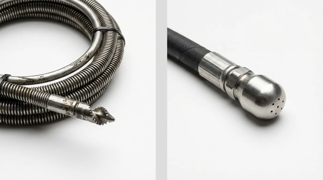 Drain snake cable and hydro jetting nozzle used for drain cleaning in Lake Crystal, MN