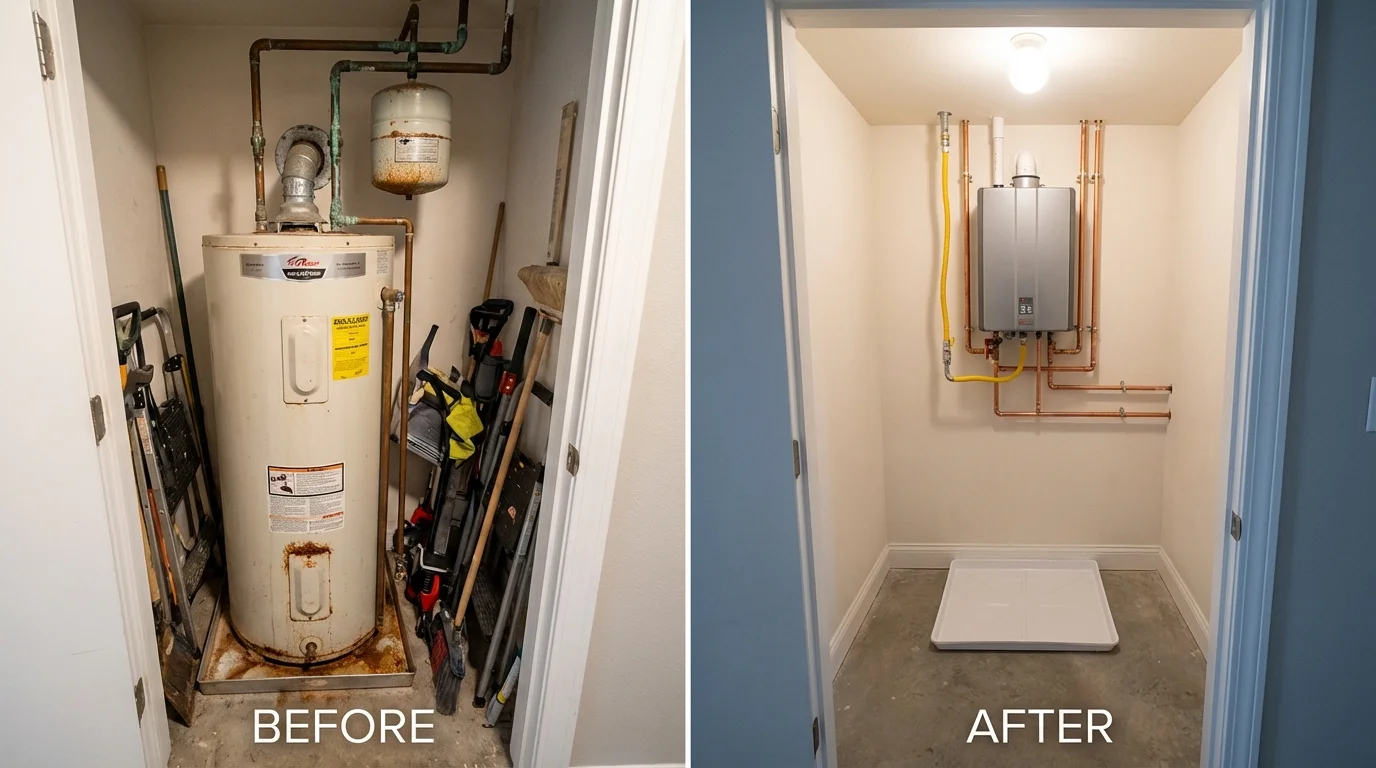 Tank water heater versus wall-mounted tankless unit comparison for Lake Crystal, MN homeowners