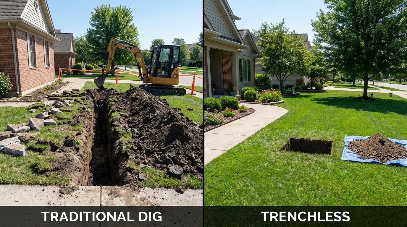Trenchless sewer repair with minimal yard damage versus traditional excavation in Lake Crystal, MN